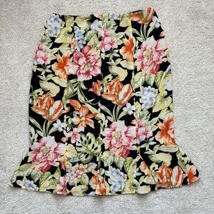Talbots Women Multicolor Black Floral Silk Pencil Skirt Sz 8